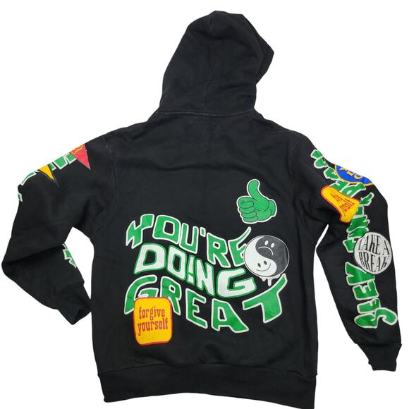 FIRST ROW Spring Break All Over Multi-patch Hoodie Black Chenille Embroider Sz S - Picture 6 of 10